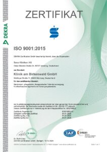 DEKRA Zertifikat 2025 für die Klinik am Birkenwald GmbH